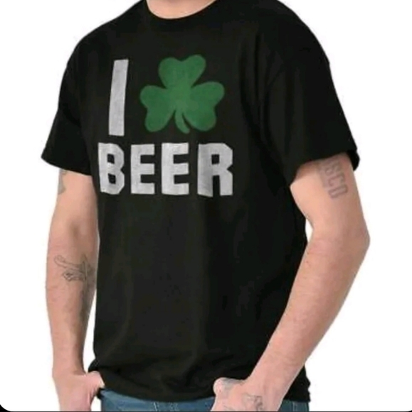 Mens I love beer shirt 2XL black four leaf clover st Patricks day Tee - Picture 1 of 9